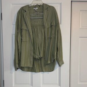 pistola Olive Green Striped Women’s Shorts Set